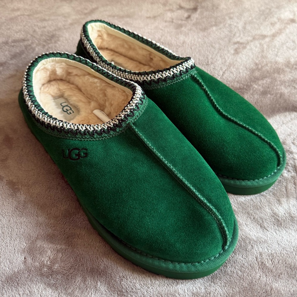 UGG Tasman Slippers Men’s US 9 EU 42 Green Suede Shearling Lined NEW No Box